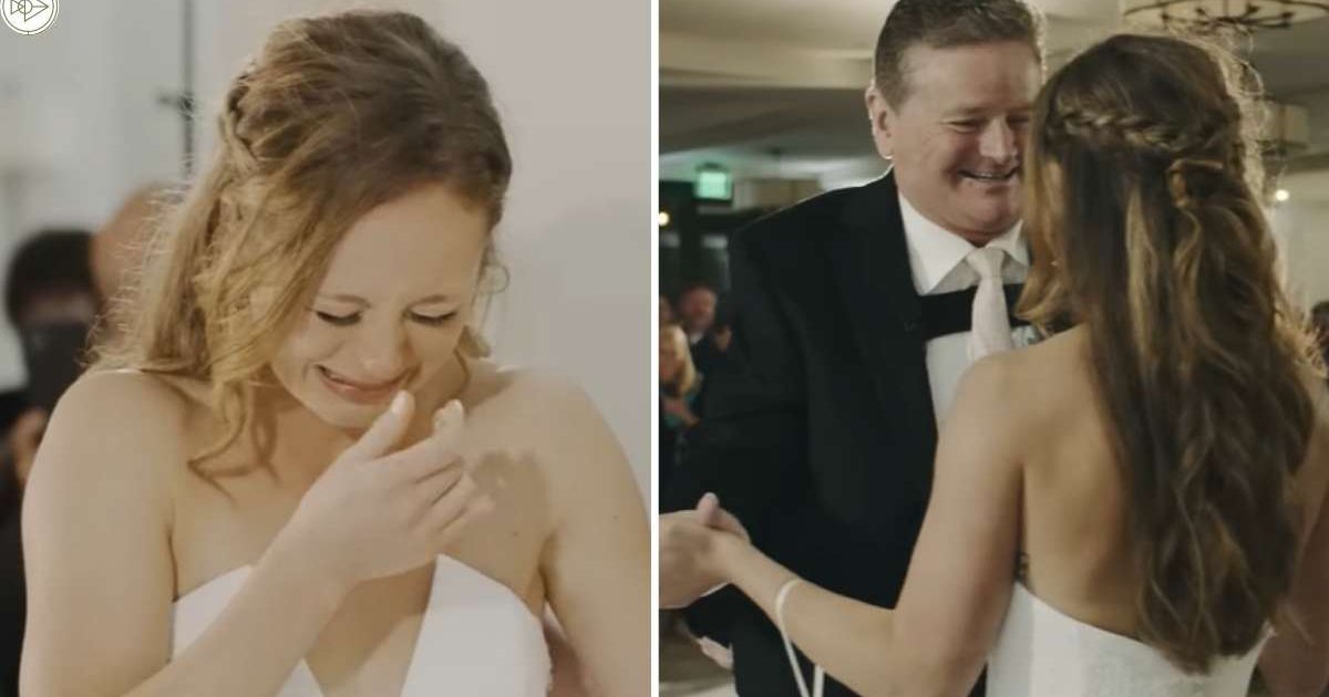 Bride bursts into tears seeing her paralyzed dad ‘standing’ at the chapel door to walk her down the aisle