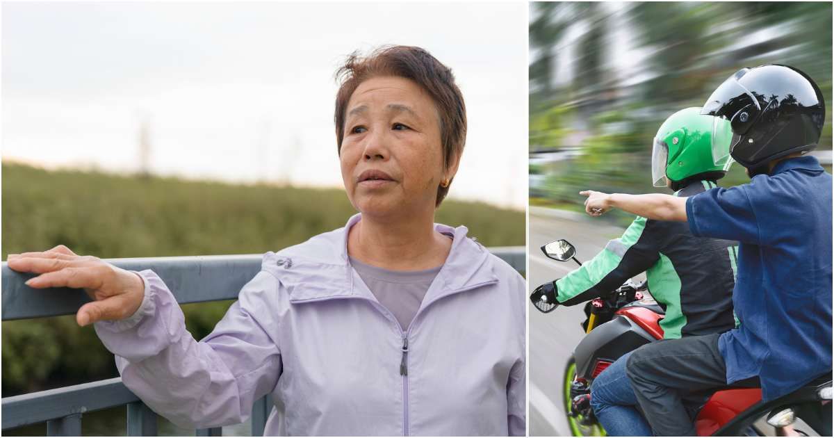 Biker spots elderly woman hunkered over the edge of a bridge. His relentless 'nagging' saved her life