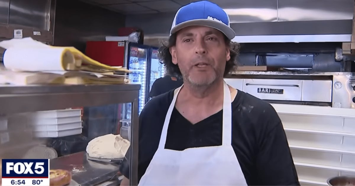 Woman sifting through pizzeria's trash reminded owner of mom's advice. The sign he put up is going viral