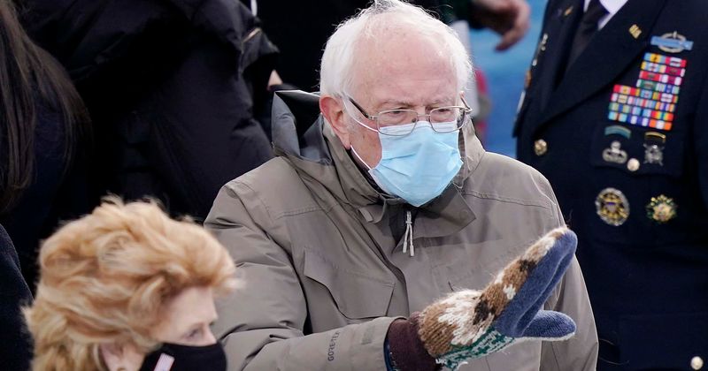 5-year-old dresses as Bernie Sanders inauguration meme for his 100th Day of School
