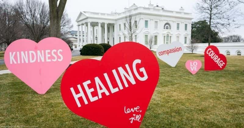 First lady Dr. Jill Biden surprises folks with hearts on White House lawn for Valentine’s Day