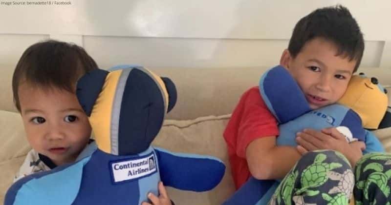 A pilot passed away in an accident. His coworkers made teddy bears from his uniform for his sons.