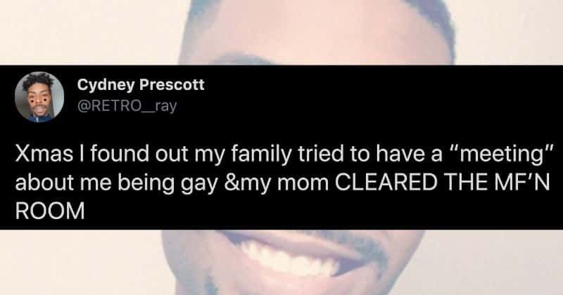 A family had almost had a 'meeting' about their gay son before his mom shut it down