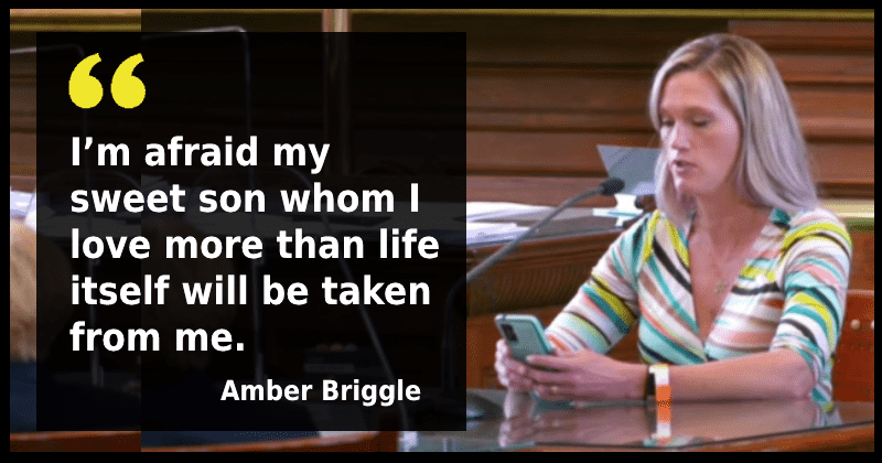 Mom fights back tears as she begs Texas lawmakers not to jail her for supporting her trans son