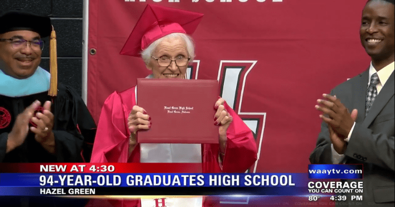 94-year-old woman finally graduates high school. She dropped out at 16 so her husband fight in WWII