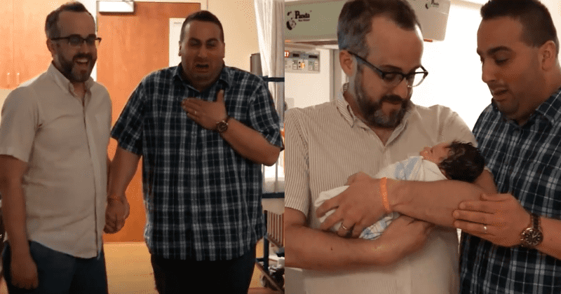 Gay couple become parents for the first time and meet their baby daughter in touching video