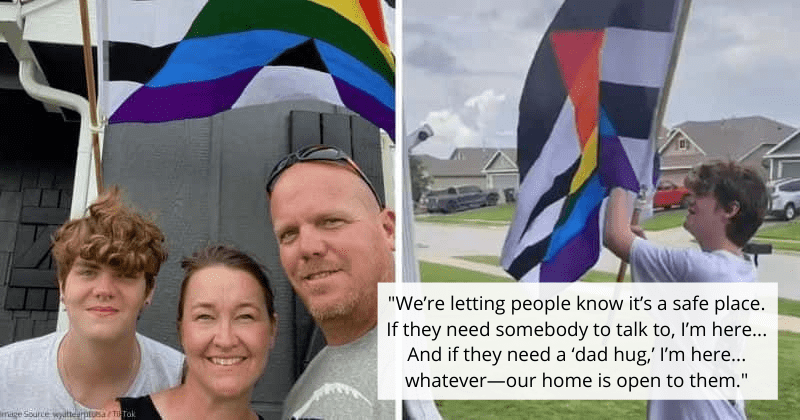 Dad with conservative upbringing shows simple act of solidarity with gay son, offers 'dad hugs' to other queer kids