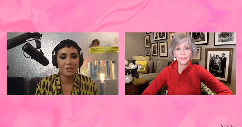 Jane Fonda moved to tears as Demi Lovato explains how they discovered they are nonbinary