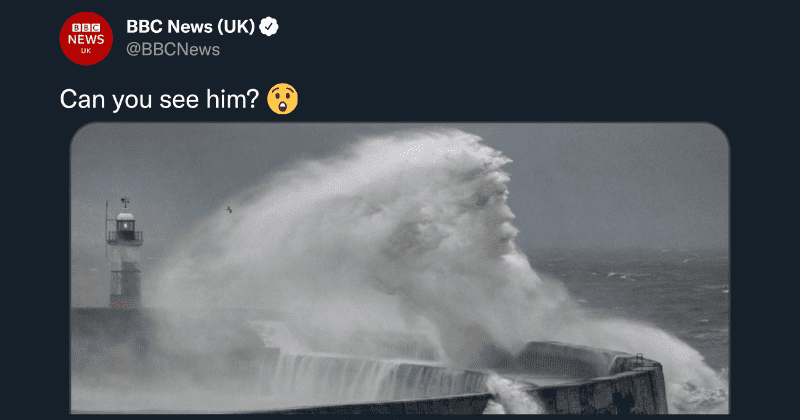 Stunning face of 'Neptune' appears in the waves during recent storm