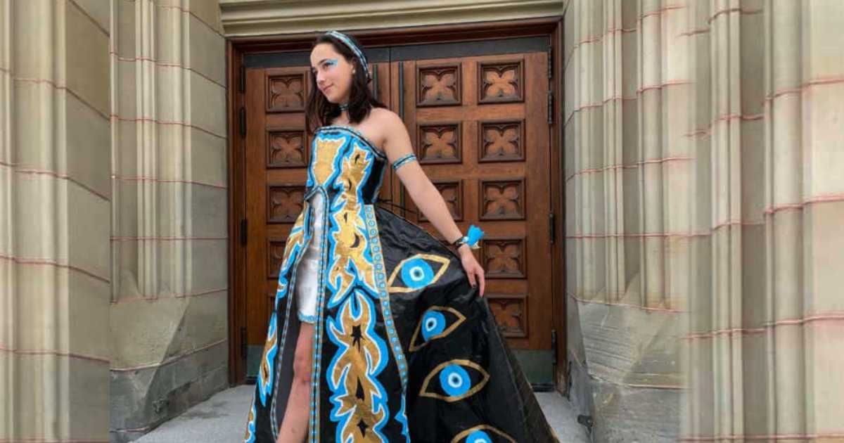 High schoolers create stunning prom dresses entirely out of duct tape for scholarship contest