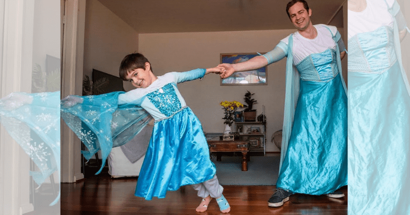 Dad rocks matching Elsa costume to support son's love for 'Frozen': 'He is unashamedly himself'