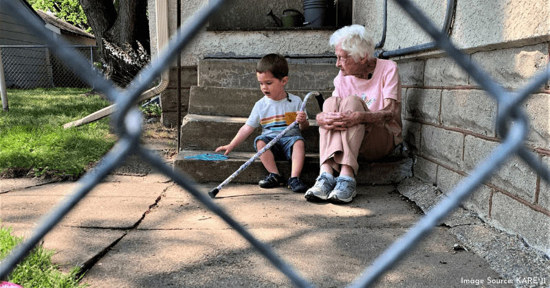 2-year-old boy and 99-year-old neighbor strike up unlikely friendship amid pandemic and they're BFFs