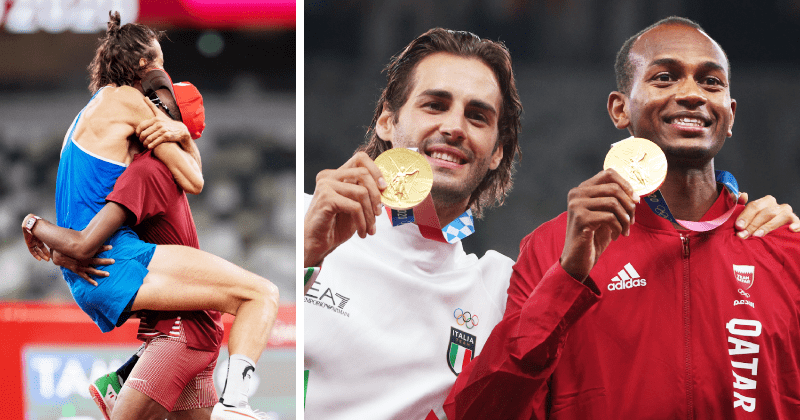 'Just magical': Best friends break into happy tears after opting to share Olympics high-jump gold