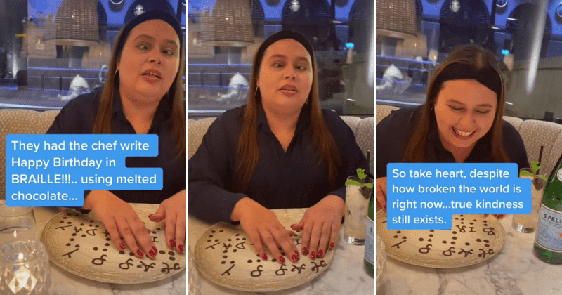Restaurant workers surprise a blind woman with a happy birthday message in braille