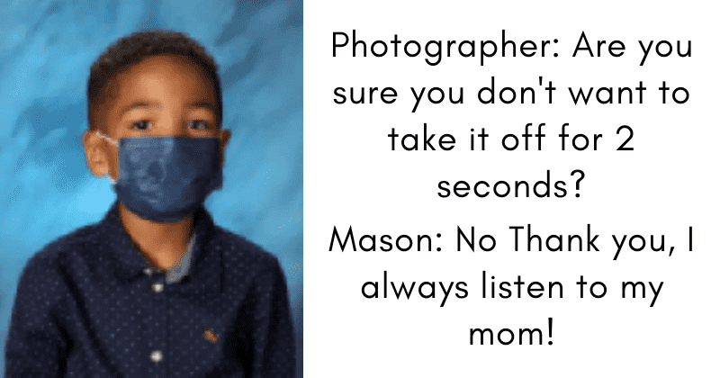 First-grader insists on keeping mask on for school picture: 'My mom said to keep it on all the time'