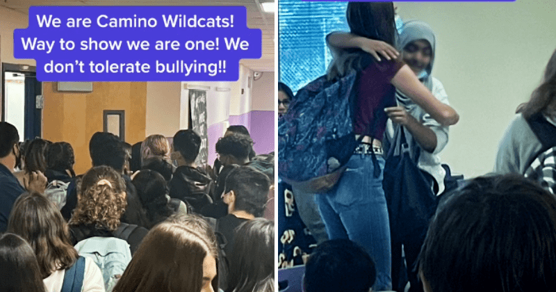 100 students rally around friend after bullies tried to snatch her hijab. They escorted her to class