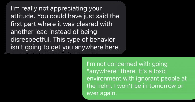 Worker with broken foot quits after Boss complained they were sitting on the job