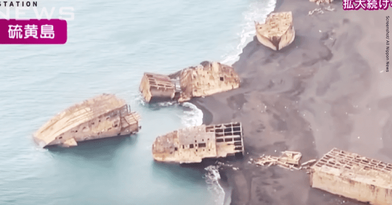 World War-II warships emerge from the ocean after volcano erupts in Japan
