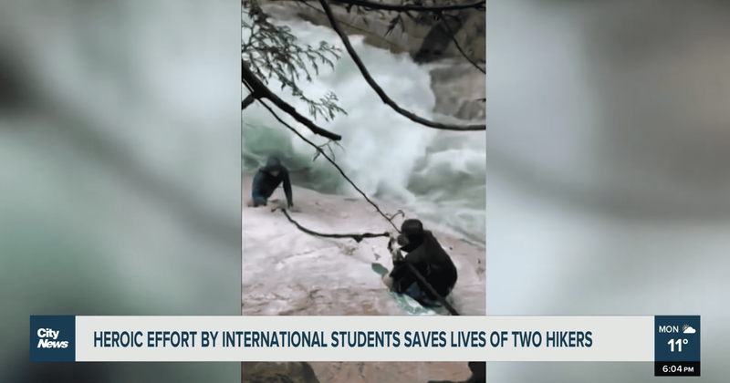Sikh men use their turbans and jackets to rescue hikers who fell into waterfall pool