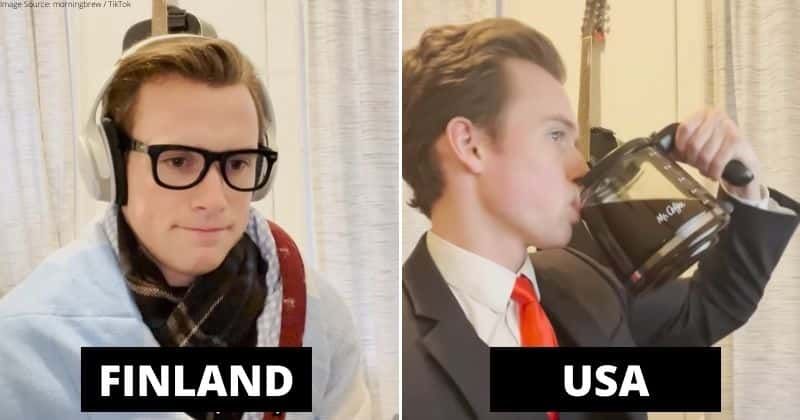 Man makes hilarious parody compaing the average work day in USA versus Finland