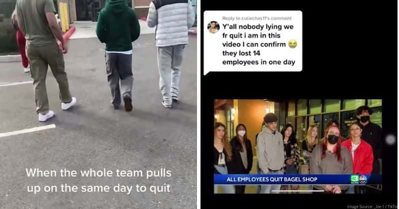 The manager of this bagel shop was fired. So, the rest of the staff walked out in solidarity.