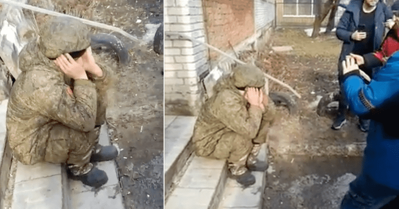 Viral video reportedly shows young Russian soldier crying while surrounded by Ukrainian civilians