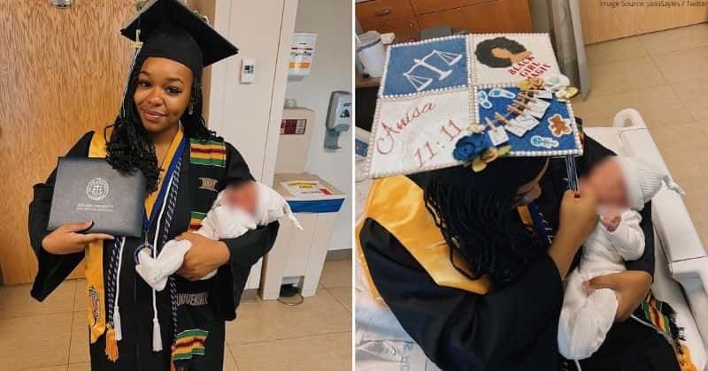 A star student welcomed her newborn baby on the day of her graduation