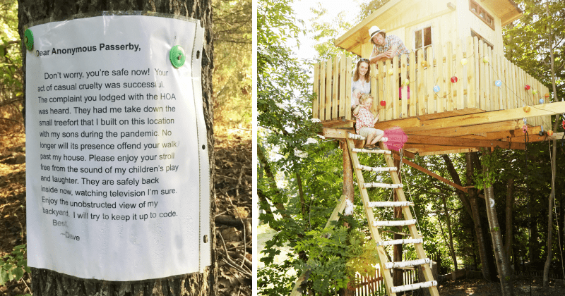 Dad writes letter calling out 'casual cruelty' of person who got HOA to tear down kids' treehouse