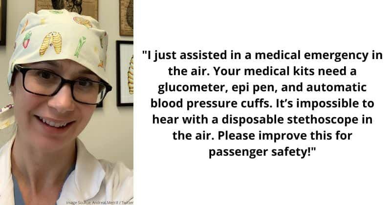 Doctor assists with medical emergency on flight, appalled by poorly stocked first-aid kit