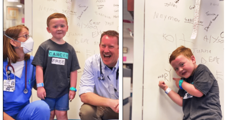 Hospital staff sing special song for boy who is declared cancer-free after 42 rounds of chemo
