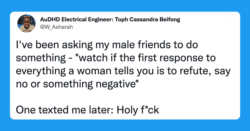Twitter users discuss how men instantly resist ideas put forth by women without considering them