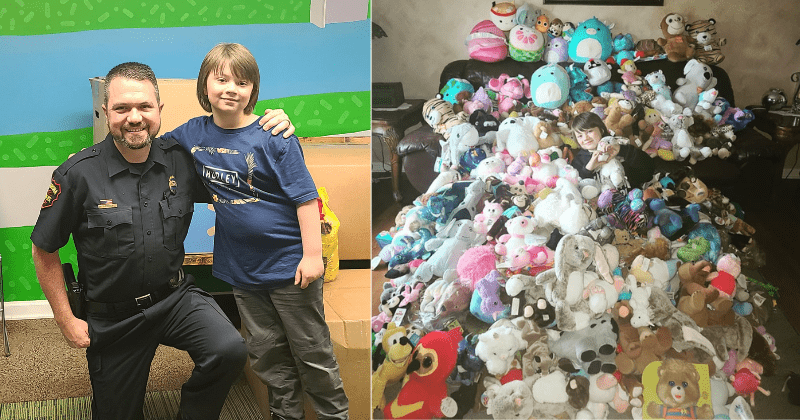 9-year-old birthday boy donates 511 stuffed toys to police to comfort kids in scary situations
