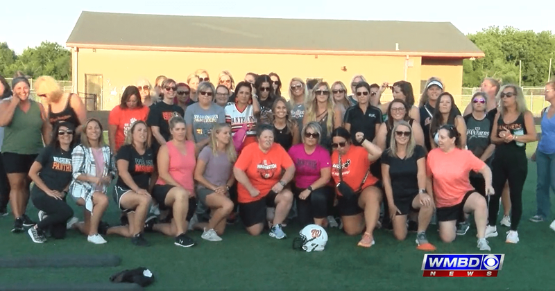 Moms in football pads and helmets tackle their sons at practice and it is hilarious