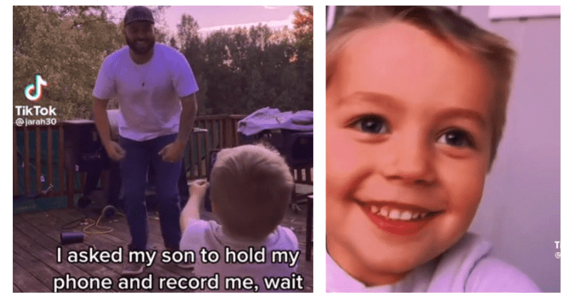 Kid accidentally records himself instead of his dad and his expressions are so pure