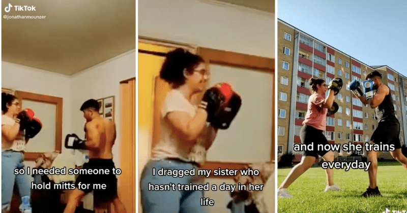 Brother just needed his sister to hold mitts for him while training, now the duo train every day