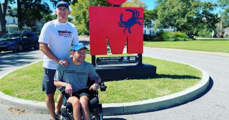 Athlete with cerebral palsy and dad cross Ironman finish line: 'It's the most beautiful thing'