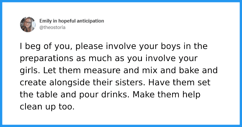 Mom  lauded for asking parents to engage their sons in holiday preparation to challenge gender roles