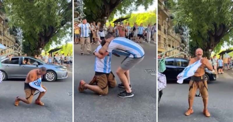 Fan gives homeless man his Argentina jersey so he can celebrate and that's the beauty of sport