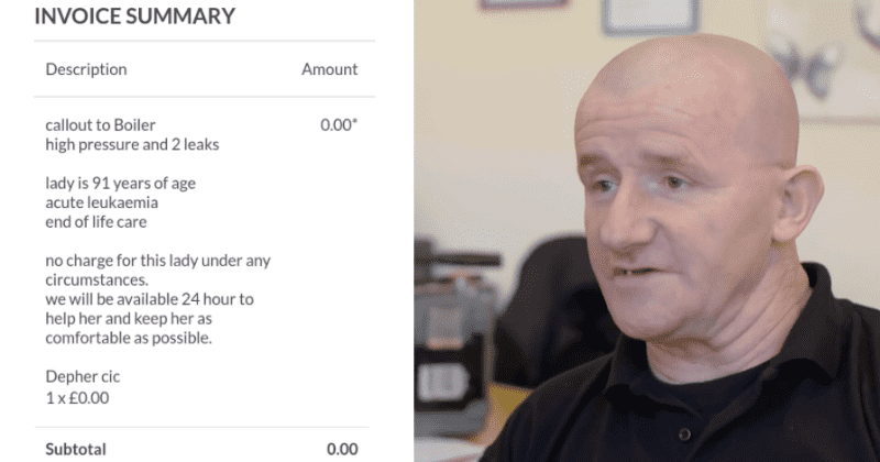 Plumber fixes the boiler of a terminally ill elderly woman for free: 'No charge for this lady'