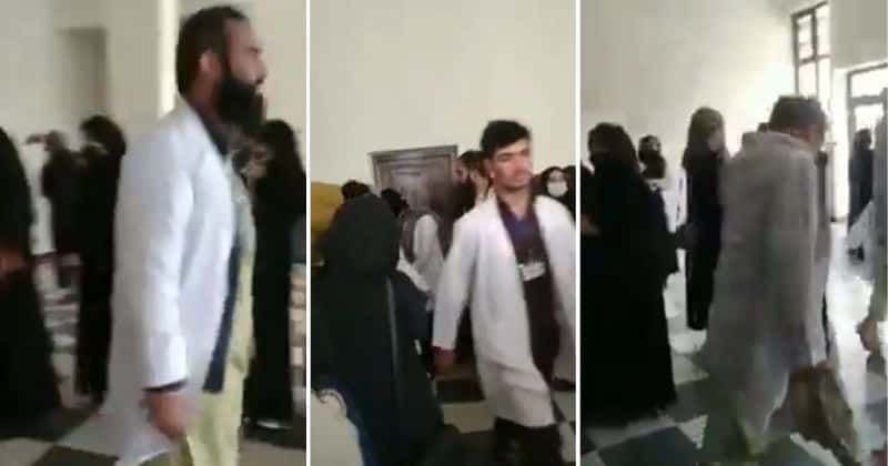 Male Afghan students walk out in solidarity protesting the Taliban's ban on women's education
