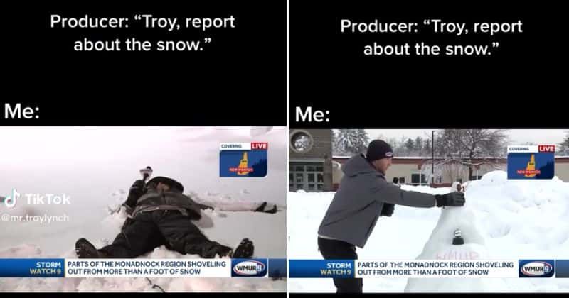 Reporter turns into a child as he plays with snow during weather report: 'Hardest I have ever worked'