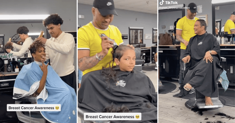 Family and friends shave their heads to support woman who just started breast cancer treatment