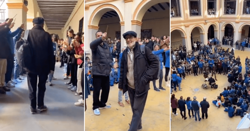 Retired teacher gets emotional goodbye as colleagues and students raise their pens to honor him