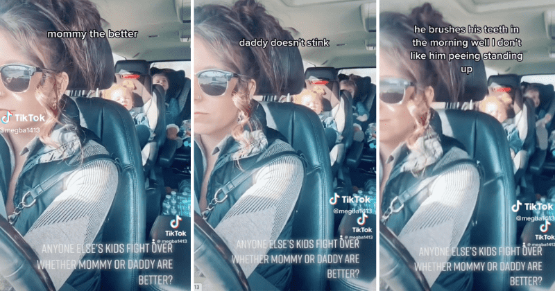 Kids debate if mommy or daddy is better with their mom in the car in hilarious video