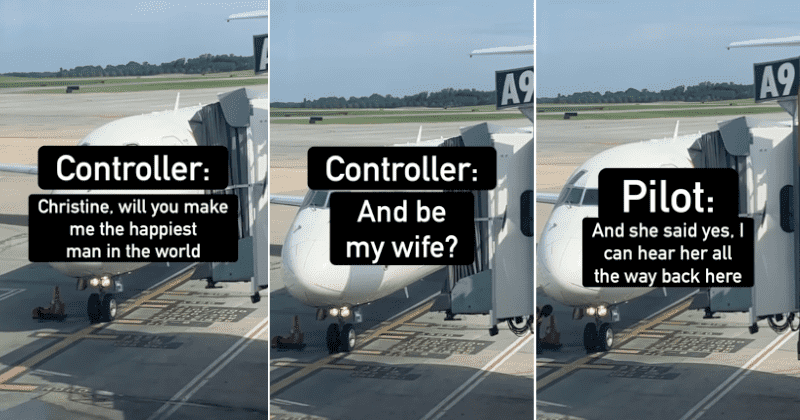 Pilot turns wingman as he helps air traffic controller propose to his girlfriend on the plane 