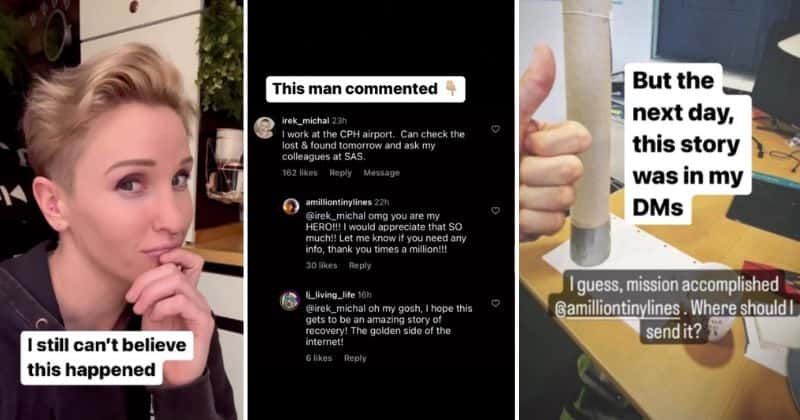 Woman who lost her valuable artwork on flight is helped by stranger after she shared her predicament