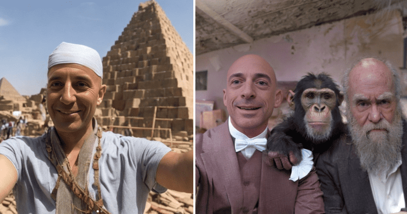'Time traveling' man shares hilarious 'selfies' celebrating historical events and people