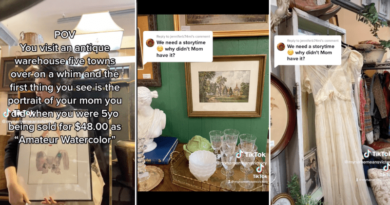 Woman finds her childhood artwork for sale in thrift store. Owner happily gives it back to her for free