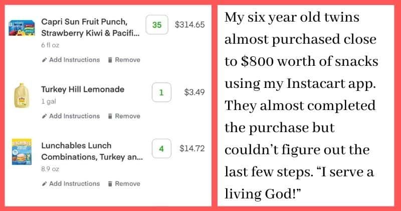 Twins almost ordered snacks worth $800 using mom's grocery delivery app. Instacart gifted them the snacks