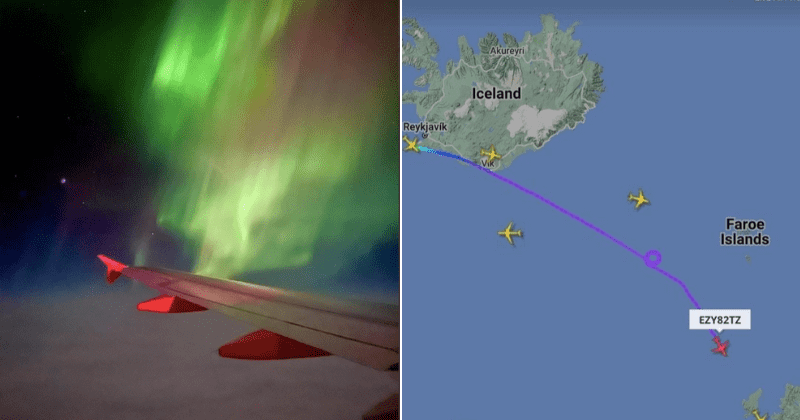 Pilot circles the plane around to allow passengers to catch the stunning view of the Northern Lights